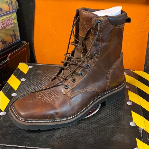 justin square toe work boots lace up